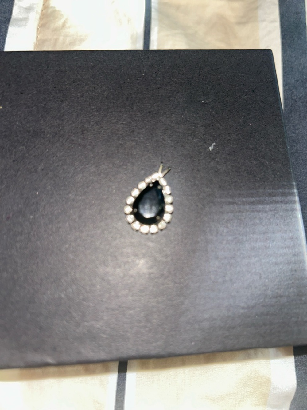 Teardrop Black Stone Pendant Necklace with Clear Crystal Halo